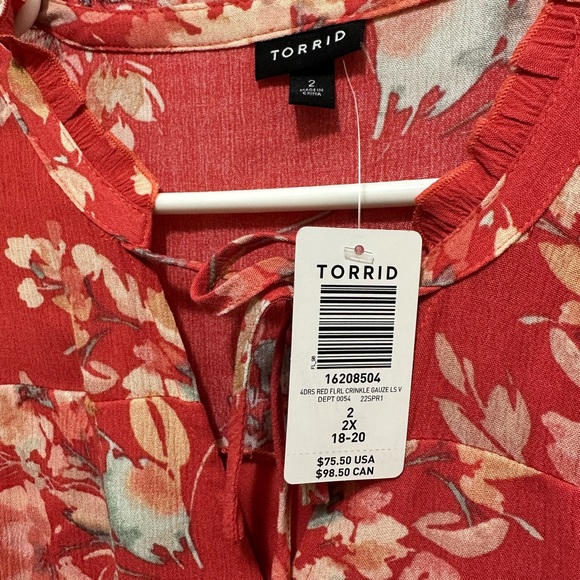 NWT Torrid orange floral long sleeve dress - Picture 4 of 9